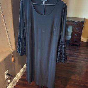 R & M Richards Elegant Black Dress with Lace Sleeves